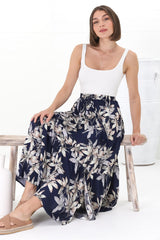 Frigg Maxi Skirt - High Waisted Tiered Skirt in Floral Print