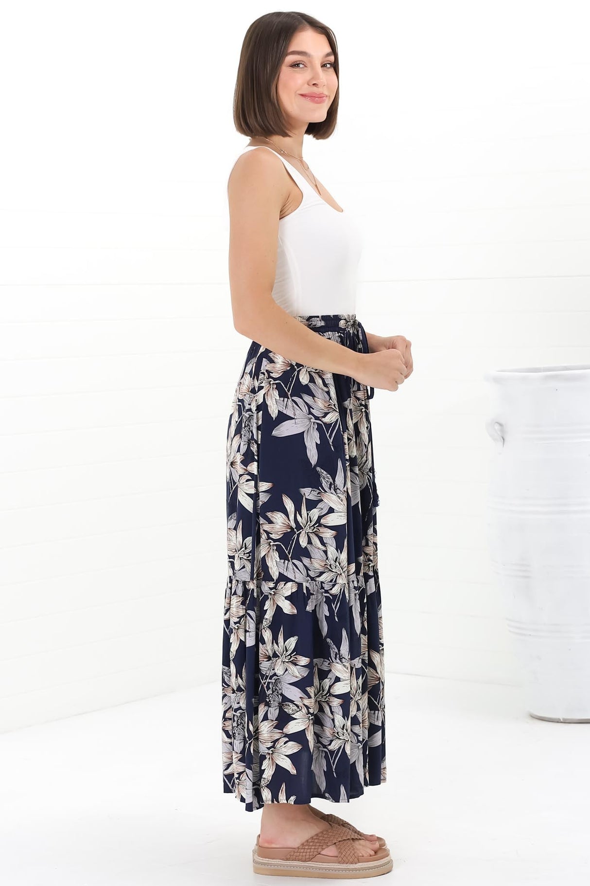 Frigg Maxi Skirt - High Waisted Tiered Skirt in Floral Print