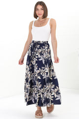 Frigg Maxi Skirt - High Waisted Tiered Skirt in Floral Print