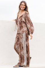 Fritz Pants - High Waisted Wide Leg Pants with Sports Stripe Side Seams in Talon Print