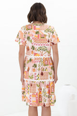 Gabby Mini Dress - Bermuda Collar Button Down Smock with Rick Rack Splicing in Baroa Print