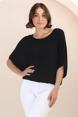 Garcia Top - Free-Size Drape Batwing Sleeve Top in Black