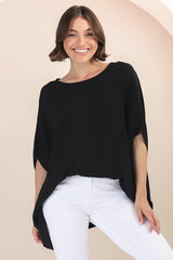 Garcia Top - Free-Size Drape Batwing Sleeve Top in Black