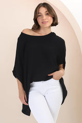 Garcia Top - Free-Size Drape Batwing Sleeve Top in Black