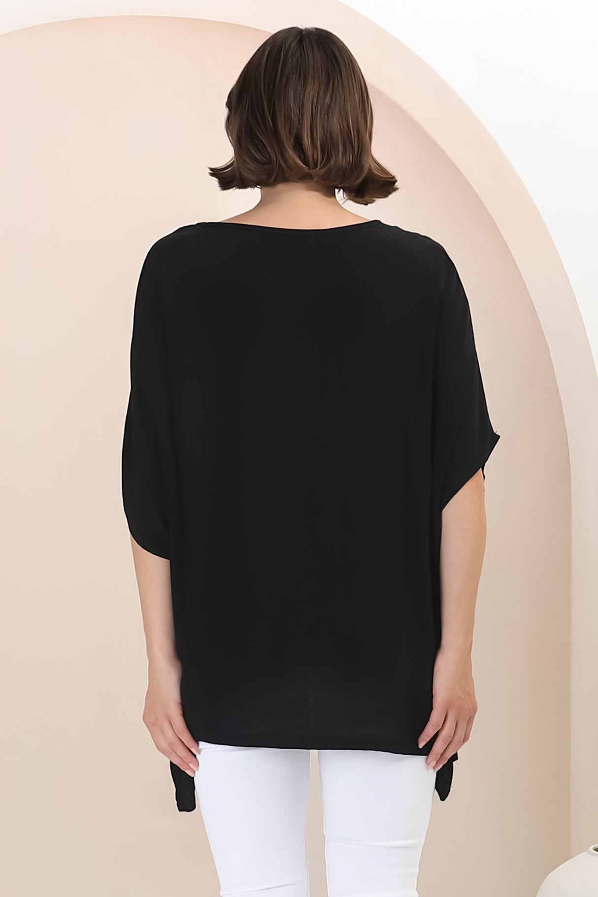 Garcia Top - Free-Size Drape Batwing Sleeve Top in Black