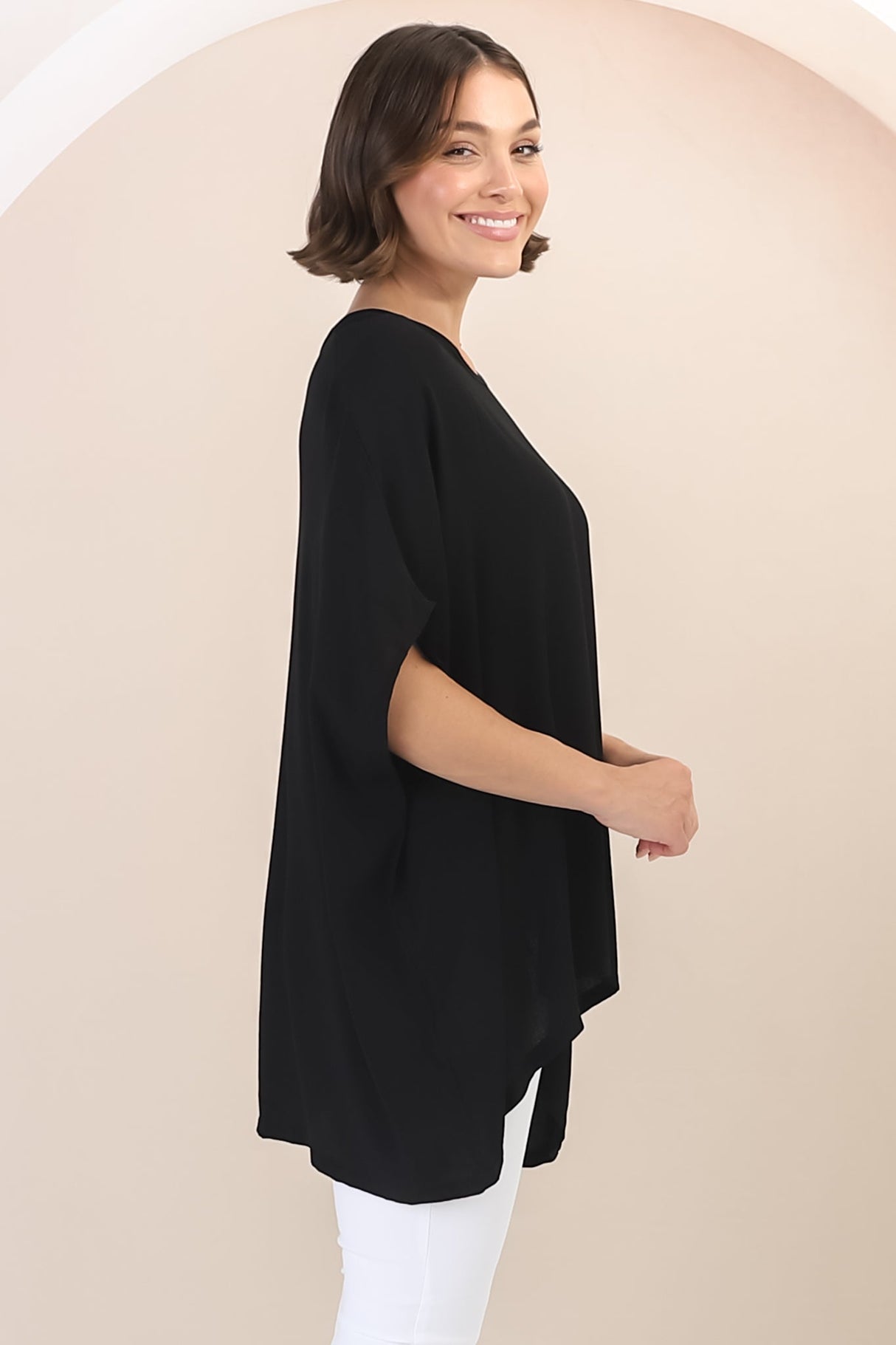 Garcia Top - Free-Size Drape Batwing Sleeve Top in Black