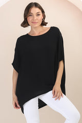 Garcia Top - Free-Size Drape Batwing Sleeve Top in Black