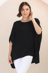 Garcia Top - Free-Size Drape Batwing Sleeve Top in Black