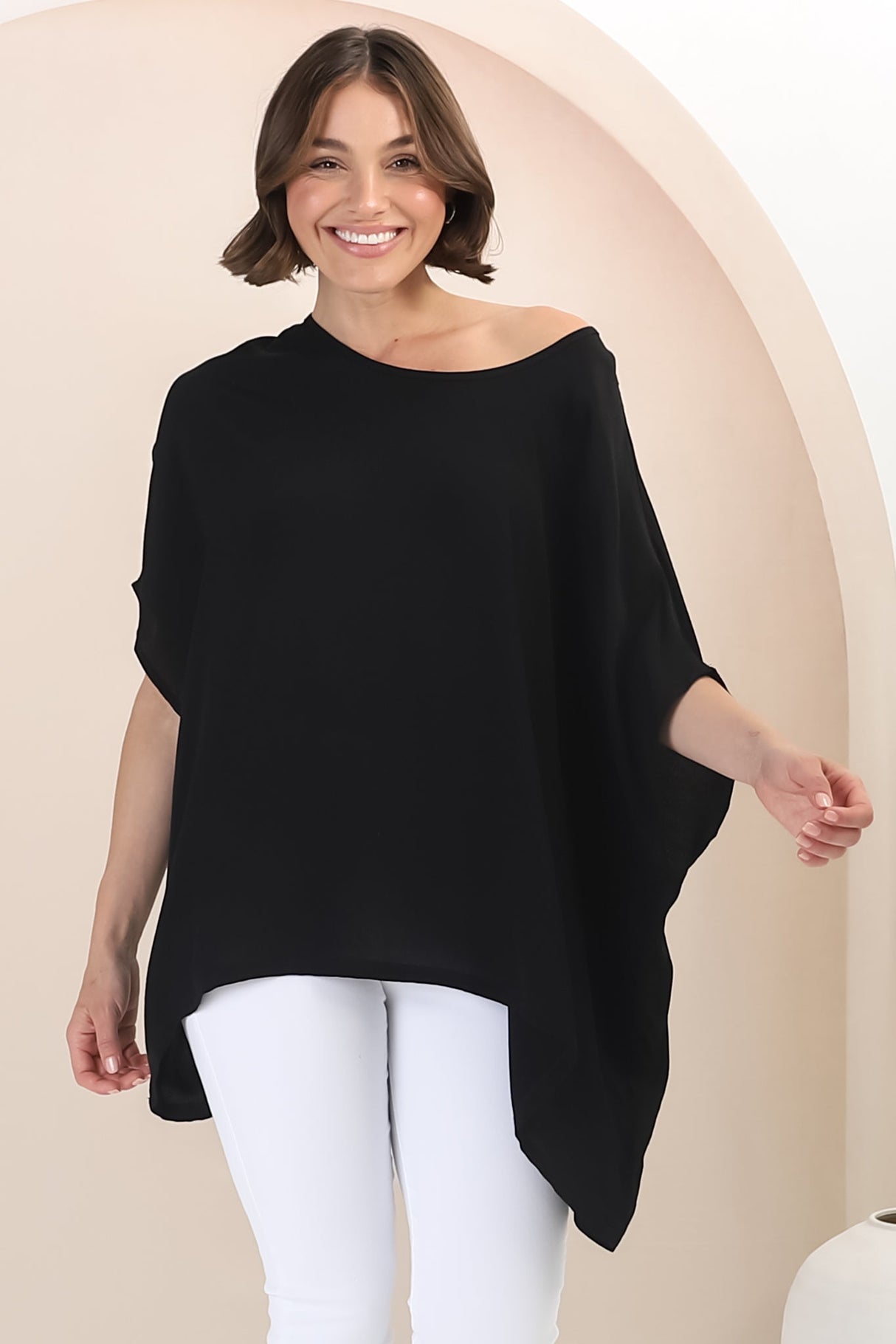 Garcia Top - Free-Size Drape Batwing Sleeve Top in Black