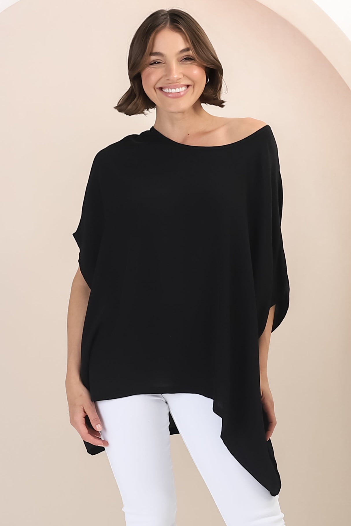 Garcia Top - Free-Size Drape Batwing Sleeve Top in Black