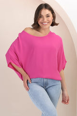 Garcia Top - Free-Size Drape Batwing Sleeve Top in Fuschia