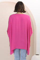 Garcia Top - Free-Size Drape Batwing Sleeve Top in Fuschia