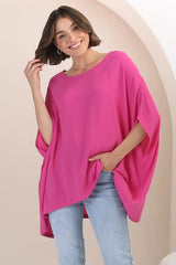 Garcia Top - Free-Size Drape Batwing Sleeve Top in Fuschia