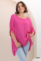 Garcia Top - Free-Size Drape Batwing Sleeve Top in Fuschia