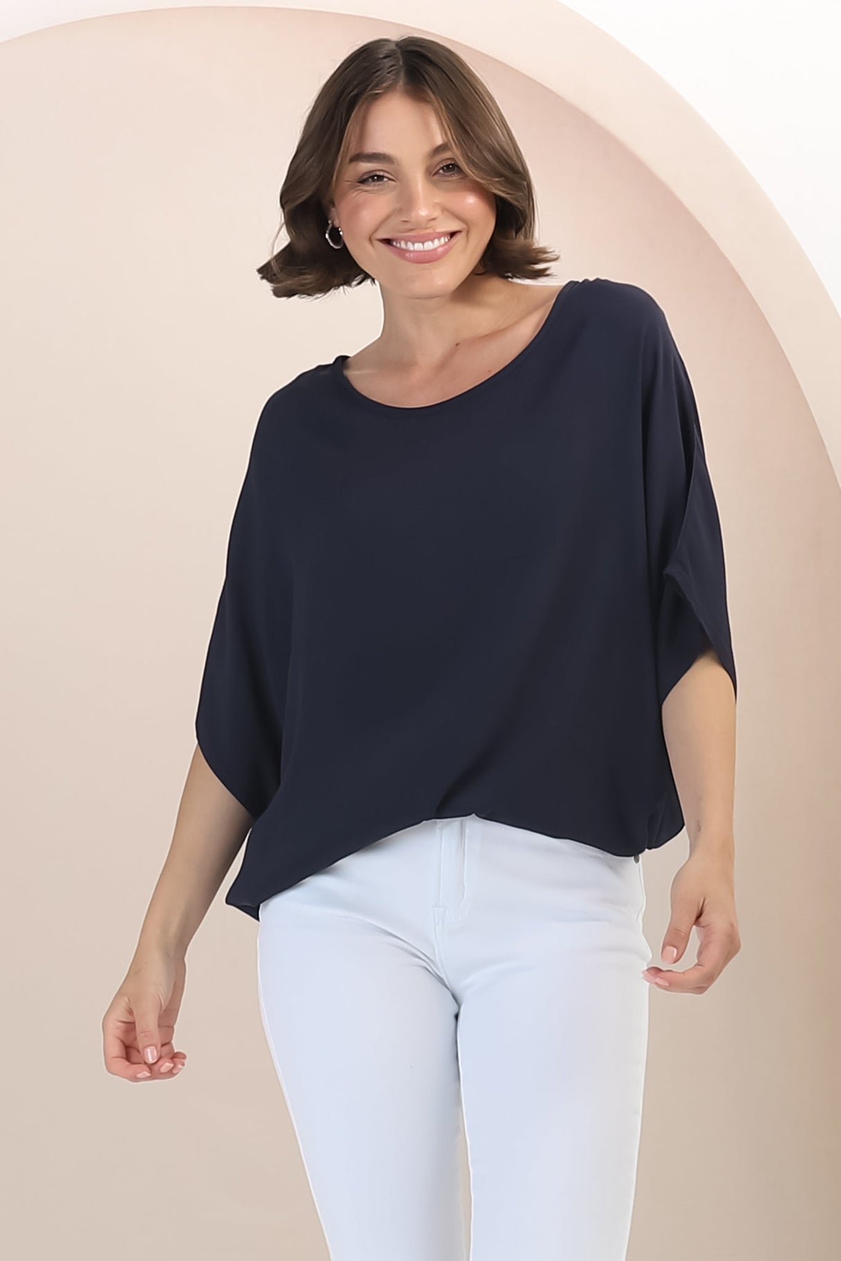 Garcia Top - Free-Size Drape Batwing Sleeve Top in Navy