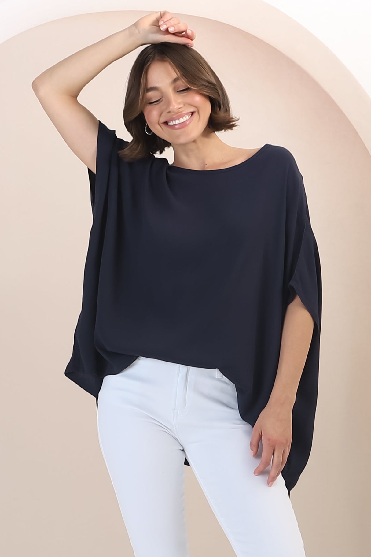 Garcia Top - Free-Size Drape Batwing Sleeve Top in Navy