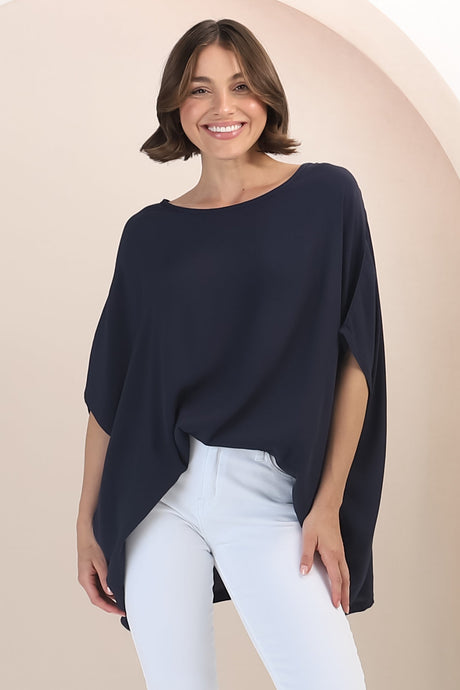 Garcia Top - Free-Size Drape Batwing Sleeve Top in Navy