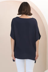 Garcia Top - Free-Size Drape Batwing Sleeve Top in Navy