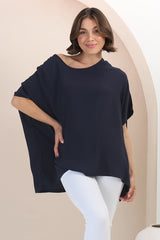 Garcia Top - Free-Size Drape Batwing Sleeve Top in Navy