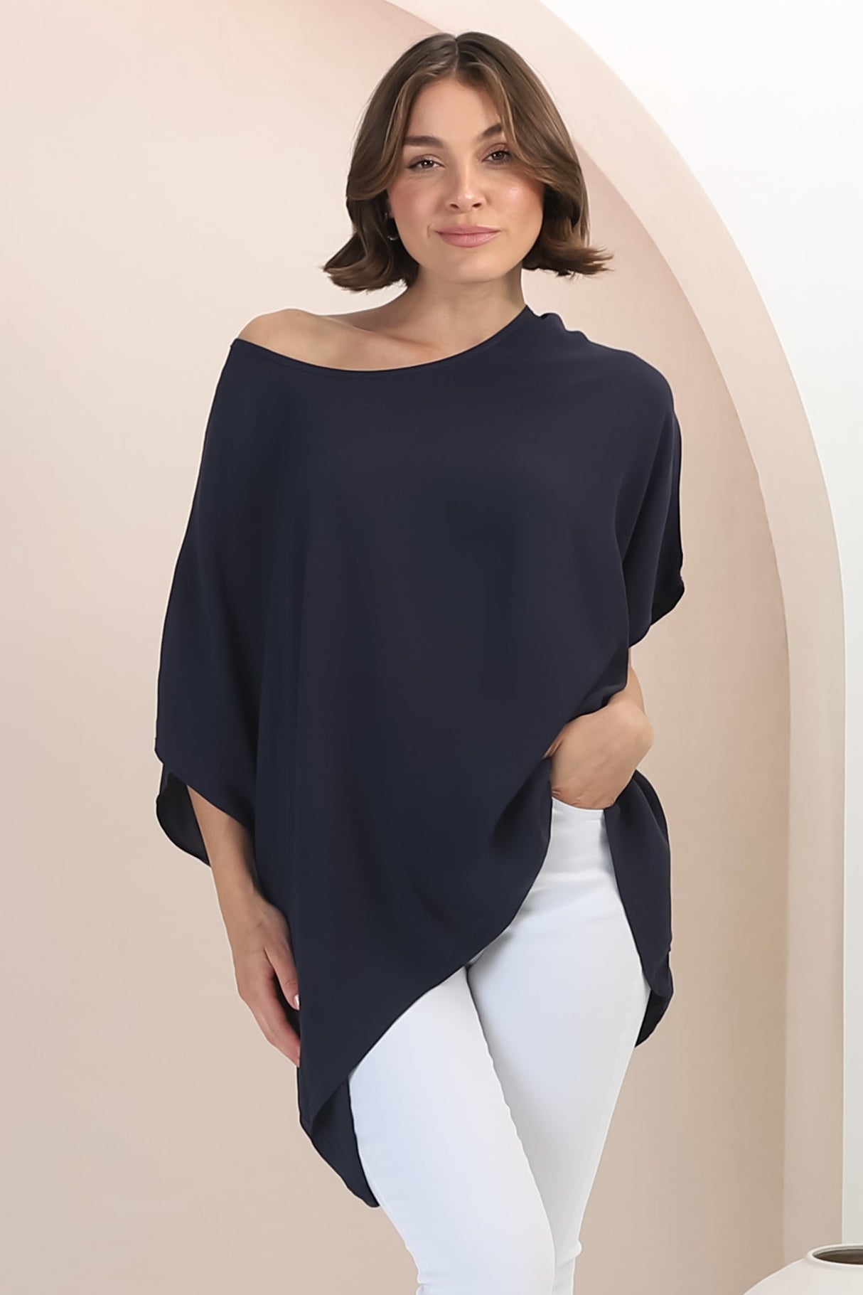 Garcia Top - Free-Size Drape Batwing Sleeve Top in Navy