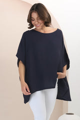 Garcia Top - Free-Size Drape Batwing Sleeve Top in Navy