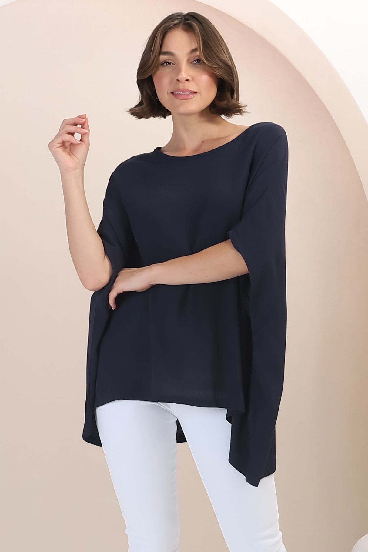 Garcia Top - Free-Size Drape Batwing Sleeve Top in Navy