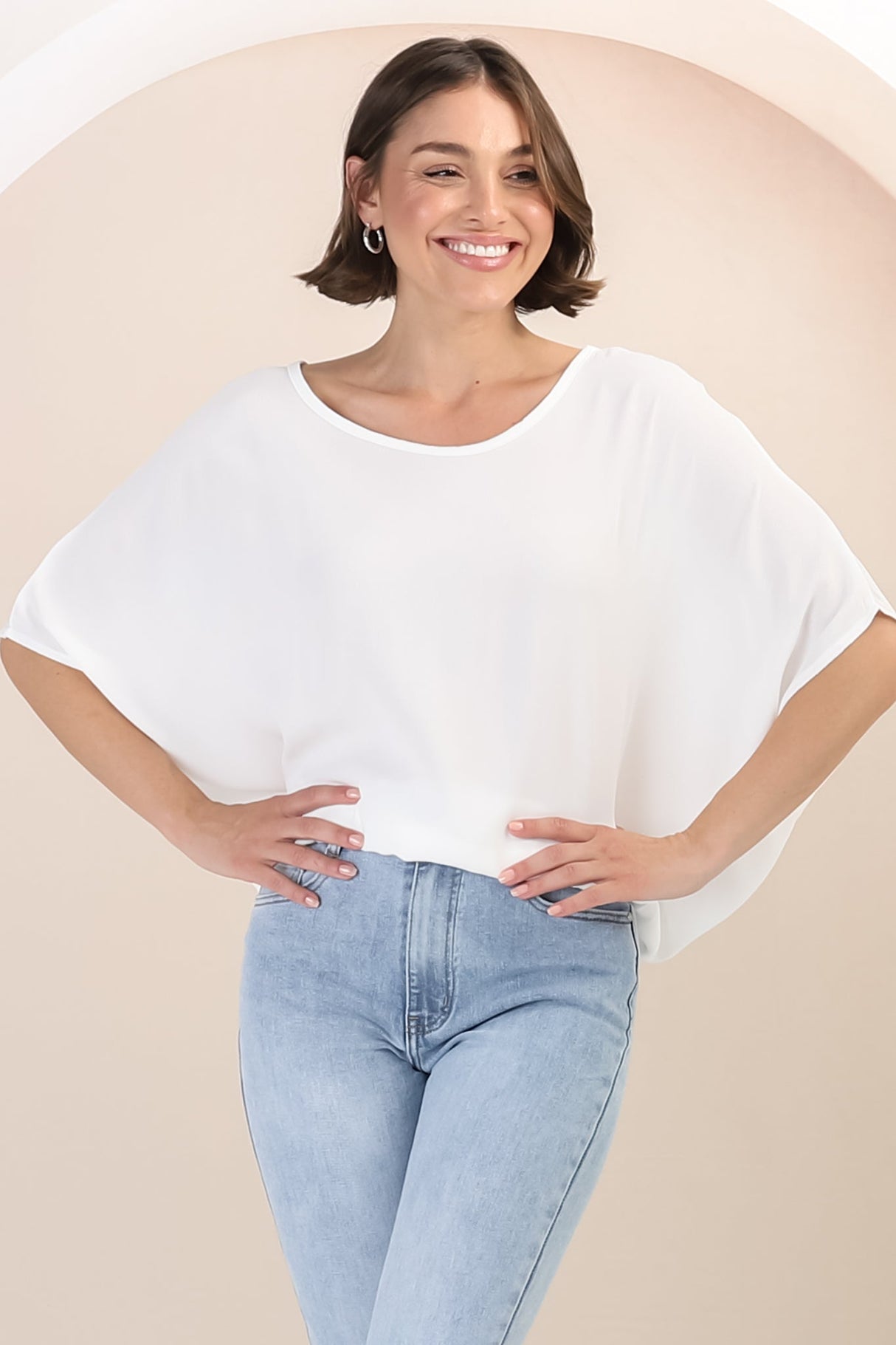 Garcia Top - Free-Size Drape Batwing Sleeve Top in White