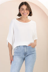 Garcia Top - Free-Size Drape Batwing Sleeve Top in White