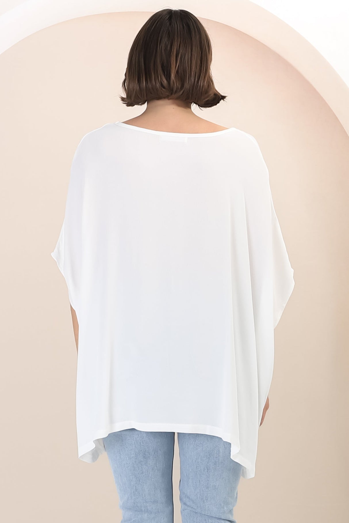 Garcia Top - Free-Size Drape Batwing Sleeve Top in White