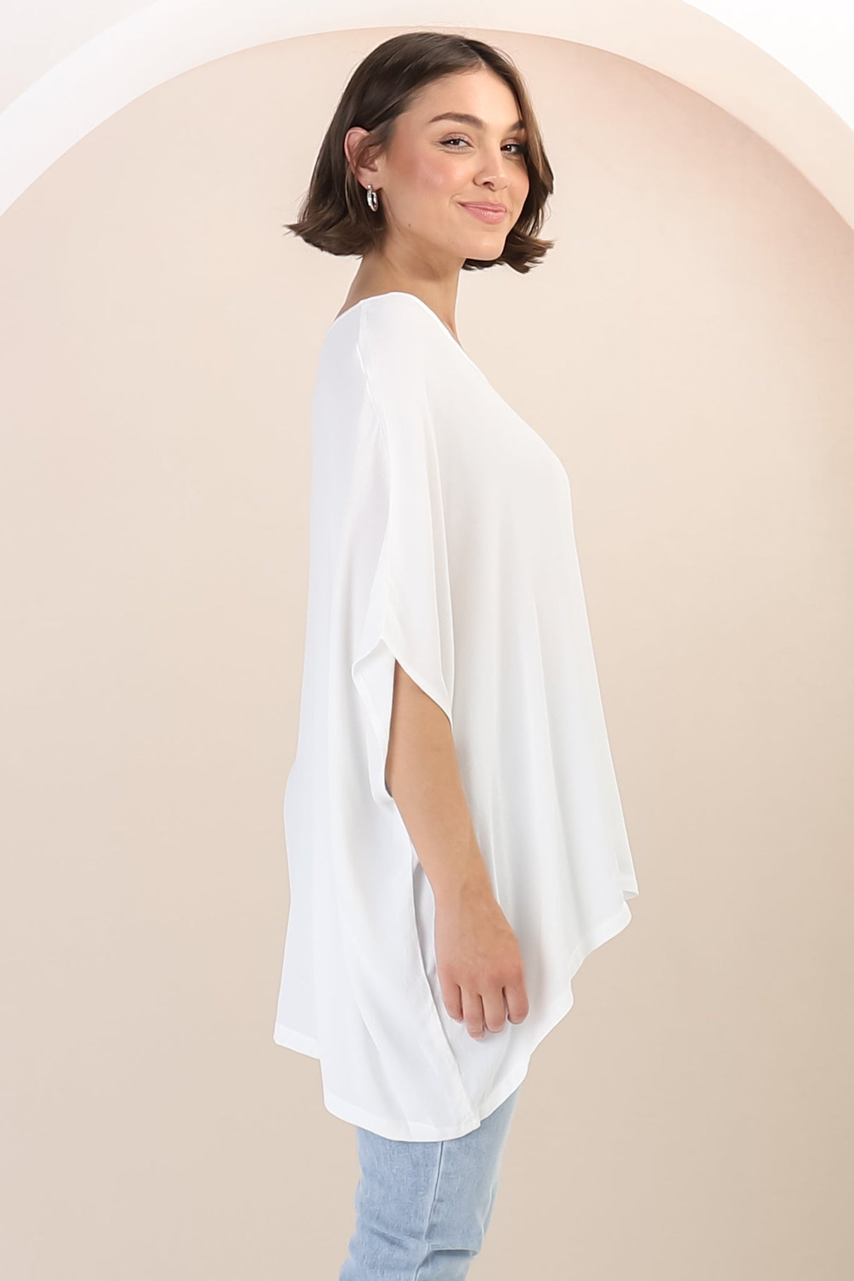 Garcia Top - Free-Size Drape Batwing Sleeve Top in White