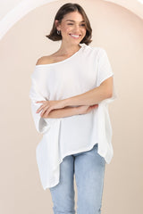 Garcia Top - Free-Size Drape Batwing Sleeve Top in White