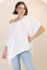 Garcia Top - Free-Size Drape Batwing Sleeve Top in White