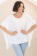 Garcia Top - Free-Size Drape Batwing Sleeve Top in White