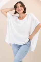 Garcia Top - Free-Size Drape Batwing Sleeve Top in White