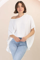 Garcia Top - Free-Size Drape Batwing Sleeve Top in White