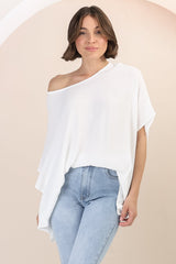 Garcia Top - Free-Size Drape Batwing Sleeve Top in White