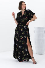 Gehry Maxi Dress - V Neck Short Sleeve Wrap Dress in Julianne Print