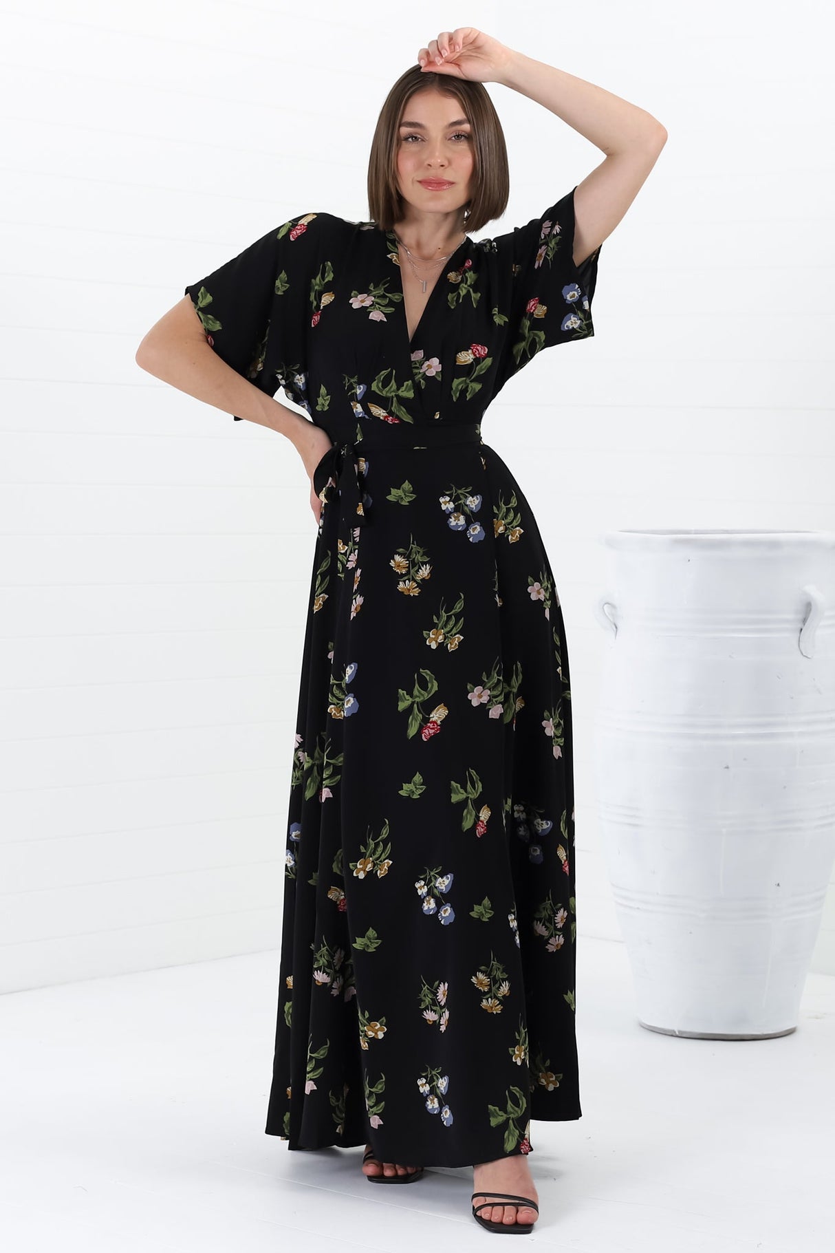 Gehry Maxi Dress - V Neck Short Sleeve Wrap Dress in Julianne Print