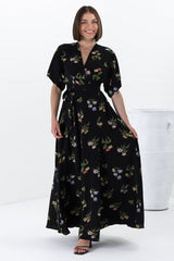 Gehry Maxi Dress - V Neck Short Sleeve Wrap Dress in Julianne Print