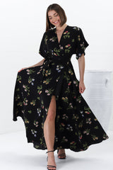 Gehry Maxi Dress - V Neck Short Sleeve Wrap Dress in Julianne Print