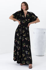 Gehry Maxi Dress - V Neck Short Sleeve Wrap Dress in Julianne Print