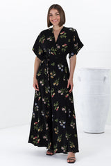 Gehry Maxi Dress - V Neck Short Sleeve Wrap Dress in Julianne Print