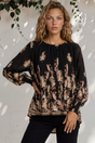 Model wearing Gelina Top in Lynsey Print Black from Salty Crush