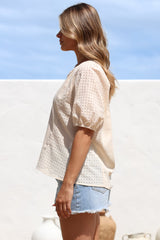 Geneva Top - Mandarin Neck Relaxed Top with Cut Out Detailing in Cream