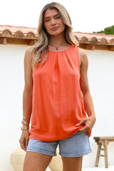 Genevieve Top - Crew Neck Sleeveless Linen Blend Top in Orange