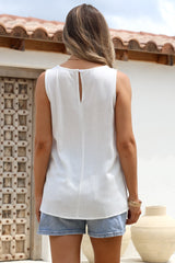 Genevieve Top - Crew Neck Sleeveless Linen Blend Top in White