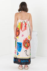 Genie Maxi Dress - Eye Catching Sun Dress with Bow Detail at the Back in Jade Print Cream