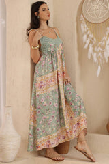 Georgette Maxi Dress - V Neck Lace Motif Sun Dress with Adjustable Straps in Ottilie Print