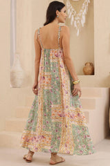 Georgette Maxi Dress - V Neck Lace Motif Sun Dress with Adjustable Straps in Ottilie Print