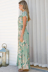 Georgina Midi Dress - V Neck Wrap Dress with Cap Flutter Sleeves in Emerson Print